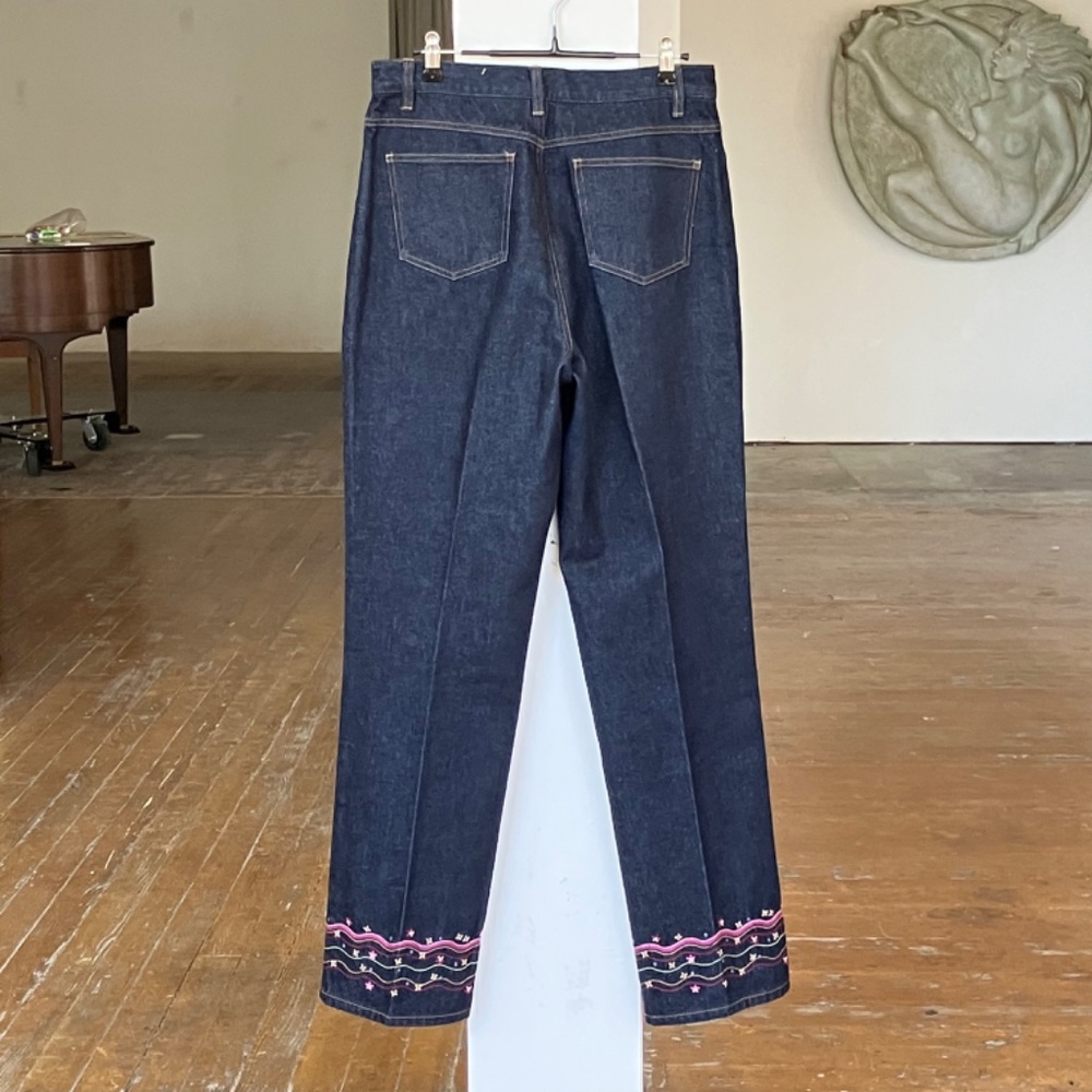 Women Straight Leg Jeans with Pink Embroidered Hem - Picture 6 of 10